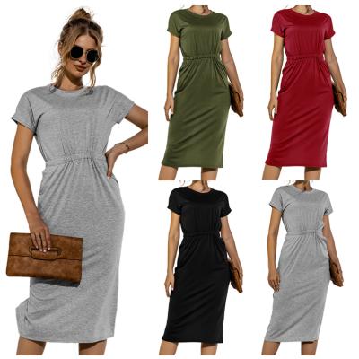 China Anti-wrinkle China supplier wholesale loungewear dresses ladies T-shirt classy women's tight gray dress for sale