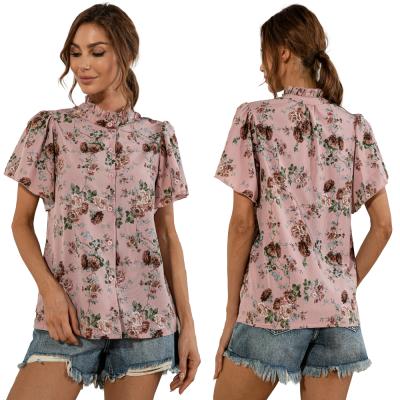 China Wholesale Anti-wrinkle vintage T-shirt love&roses shirt lady petal printed loose casual blouse China supplier for sale