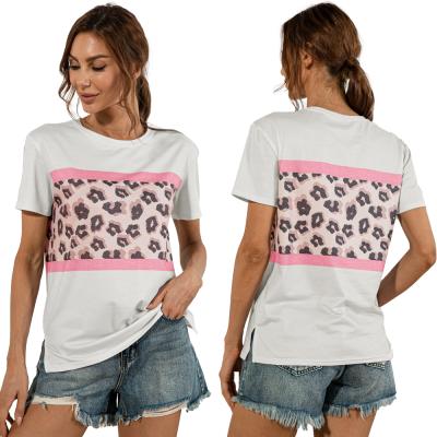 China Anti-wrinkle leopard print T-shirt women's oversized tees loose korean fashionable summer casual short-sleeve tops for sale