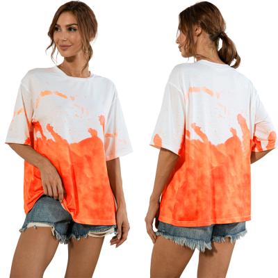 China Wholesale Anti-Wrinkle Tie Dye Casual Style T-shirt Women Round Neck Half Sleeve Customized Logo Tops for sale