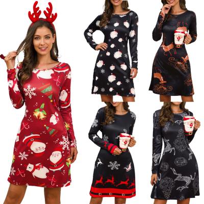 China Anti-wrinkle Graphic Ebay Seller Supplier Women Deer Snow Christmas Christmas Slim Dress for sale