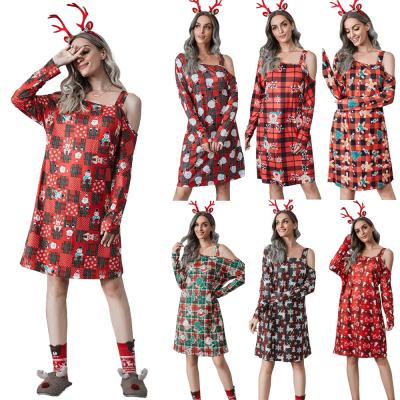 China Anti-Wrinkle Plus Plaid Christmas Dress Lace Up Slant Shoulder Halter Shift Dress for sale