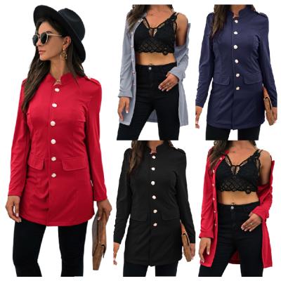 China Autumn Women Blazer Office Mid Neck Blazer Jacket Anti-Wrinkle Long Crossed Notched Coat For Feminine Ladies Fashion New for sale