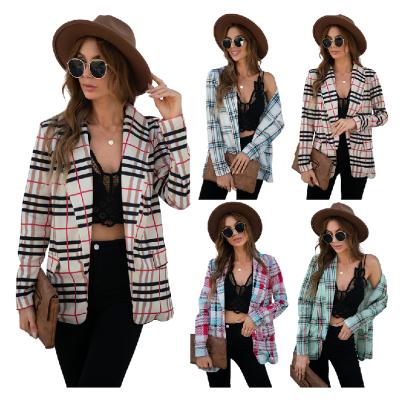 China Viable Simple Vintage Suits Jackets Women Blazer Suit Office Lady Plaid Shoulder Pads Slim Blazers Girls for sale