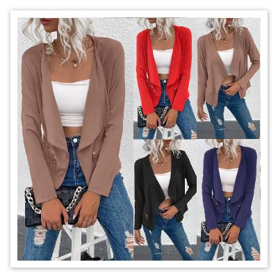 China New fashion autumn and winter style solid color zipper lapel anti-shrink warm blazer plus size clothing for women for sale