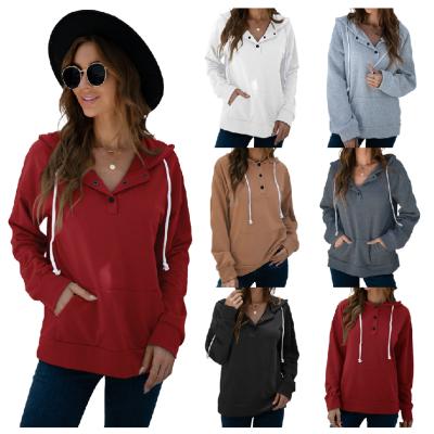 China Anti-Wrinkle Button Front Kangaroo Pocket Thermal Drop Shoulder Pullover Hoodie For Women 2021 for sale