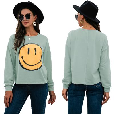 China Anti-wrinkle source supplier drop shoulder smile face printed new color oversized sweatshirt for sale