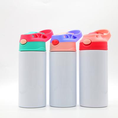 China Sustainable Sublimation Stainless Steel White Straight Kids Bottle Double Wall Water Straw Inside Sippy Cups With 350ml for sale