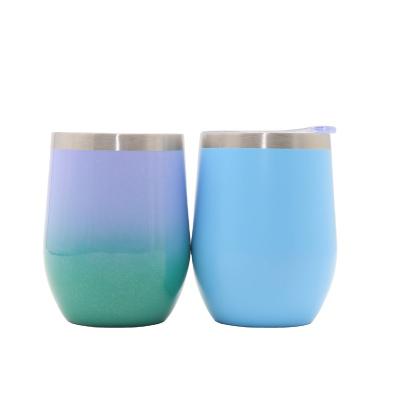 China Sustainable Stainless Steel Glass With Lid And Straw Double Vacuum Insulated Travel Mug 12oz For Coffee/Wine/Cocktail/Champagne for sale