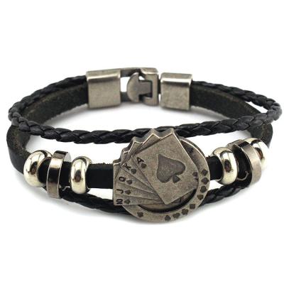 China Las Vegas Multilayer Woven Charm Men's Lucky Vintage Men's Card Leather Bracelet Gambling Wristband for sale