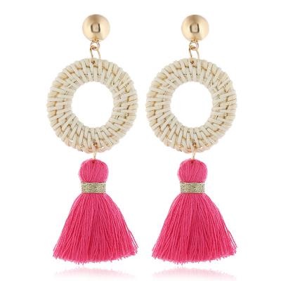 China 2019 Rattan Fashion Retro Ethnic Style Handmade Rattan Weave Long Tassel Earrings Jewelry for sale