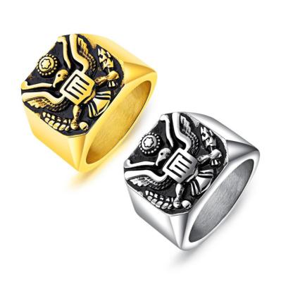 China 2020 Retro Eagle Square Carved Men's Ring Mens Jewelry Gold Men's Ring Hiphop Personality Wholesale for sale