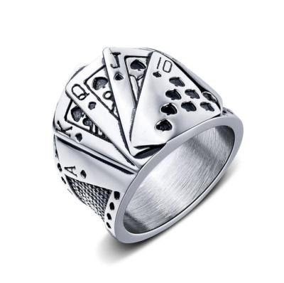 China 2020 Texas Poker Men's Ring Retro Hip Hop Poker Straight Flow Casting Titanium Steel Ring Casual/Sporting Magician for sale