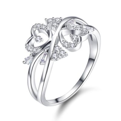 China Japanese and Korean Charm Ring Lady Platinum Ring Fashion BOHEMIA Heart Shape Zircon Ring for sale