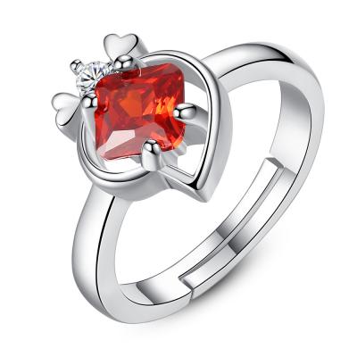 China White Gold Latest CLASSIC Skeleton Heart Rings Red Square AAA Zircon Open Micro Pave Ring Wedding Elegant Delicate Cheap for sale