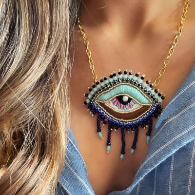 China Miyuki Environmentally Friendly Gold Necklace Chain Hand Beaded Demon Eye Pendant - Woven Gift Amulet Jewelry for sale