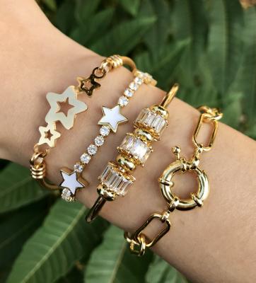 China FASHIONABLE Copper Micro Paved Star Bangles Bracelet Simple Sailor Chain Shine Bracelets For Women Men Party for sale