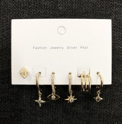 China 6pcs /Set FASHIONABLE Star Crystal Gold Stud Earrings Set Women Stud Earrings Personality Punk Party Wedding Jewelry for sale