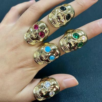 China New Design FASHIONABLE Finger Ring Trendy Skull Ring With Different Color Eyes Gold Plated Custom Jewelry Men Gift Party for sale