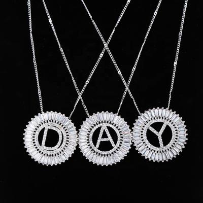 China Custom Fashion Costume Jewelry Alloy Long Chain Alphabet Round Pendant Necklace for sale