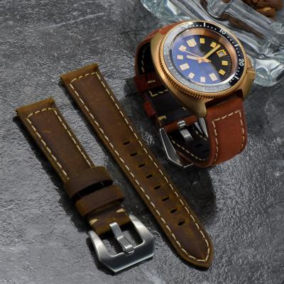 China Retro Fashion Goods Brown Smart Leather Strap 2 Pieces 20mm 22mm Horween Genuine Leather Watch Strap for sale