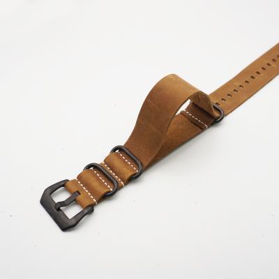 China JUELONG Watch Band Soft High Quality Black Pre V Buckle NATO Leather Watch Strap for sale