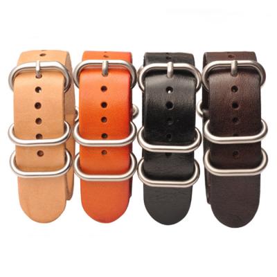 China Genuine Smooth Grain NATO Group of Ten Zulu Band Military Leather Watch Strap for sale