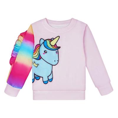 China Breathable Girls Lace Unicorn Rainbow Fall /Winter Kids Toddler Cartoon Printing Milk Silk Long Sleeve Soft Sweatshirt for sale