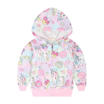 China 2022 Autumn Anti-wrinkle LQSZ Winter Children's Cute Unicorn Zipper Donut Print Soft Pattern Girls Hooded Jacket for sale