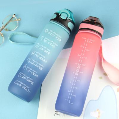 China 1000ML BPA Free Sustainable Frosted Plastic Sports Drinking Water Bottle With Time Marker 32oz Motivational Water Bottle for sale