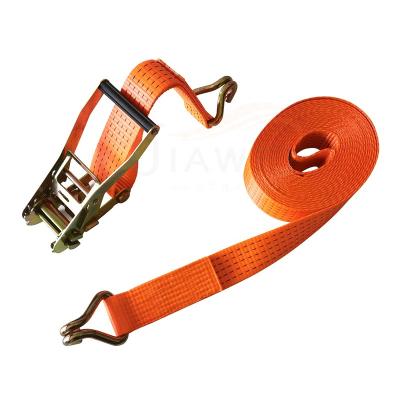 China Polyester 50mm 5T 5000kg Aluminum Ratchet Strap Ratchet Tie Down 100% Polyester Webbing With Double J-Hooks for sale