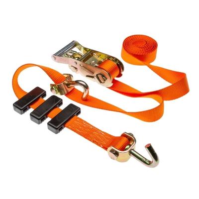 China Polyester Automotive Haulling Tie Down Strap Double J-Hook 2 In Car Ratchet Tie Down Belt Transport Belt Side Mount Wheel Tie Down for sale