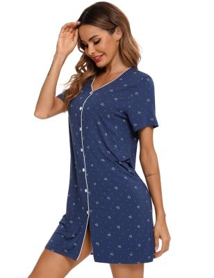 China Summer QUICK DRY Print V-Neckline Bamboo Short Sleeve Night Dress For Ladies for sale