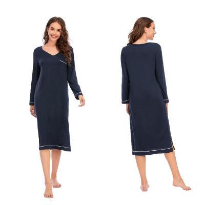 China Amazon QUICK DRY Wholesale Plus Size Sleepwear Long Sleeve Butt-knit Women Bamboo Nightgown for sale