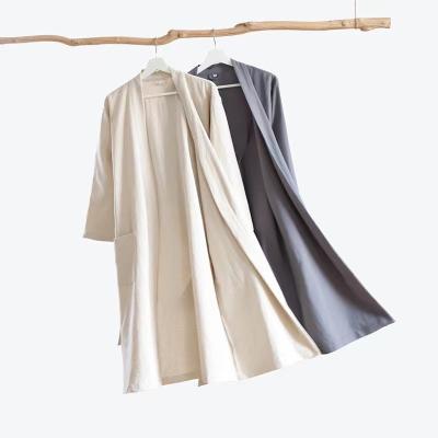 China Men's and women's 100% natural linen QUICK DRY hotel bathrobe kimono spas couple robe pajamas for sale