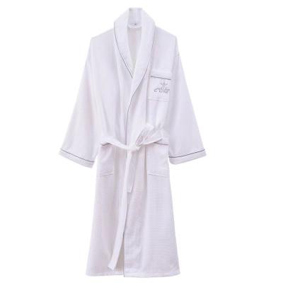 China Luxury QUICK DRY Hotel Spa Bathrobe Couples Kimono Cotton Waffle Embroidery Long Robe Unisex Pajamas for sale