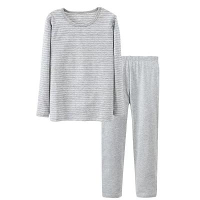 China Wholesale Thermal Knit Cotton Pajamas Stripe Long Sleeve 2 Piece Boy And Girl Sleepwear for sale