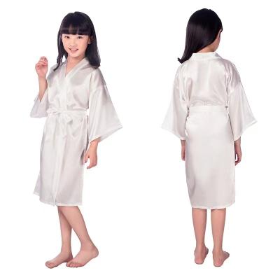 China QUICK DRY Custom Made LOGO Solid Silk Kimono Kids Satin Long Robe Bridesmaid Party Spa Kids Pajamas for sale