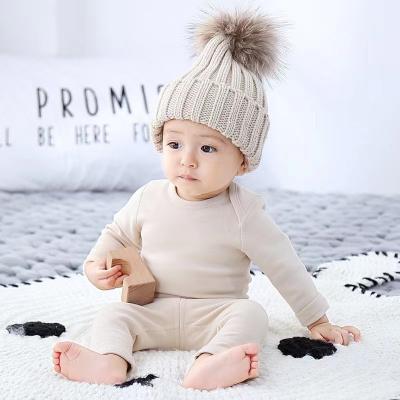 China Spandex / Organic Cotton Warm Solid Organic Cotton Knitted Long Sleeve 2 Piece Baby Romper Newborn Kids Clothes for sale