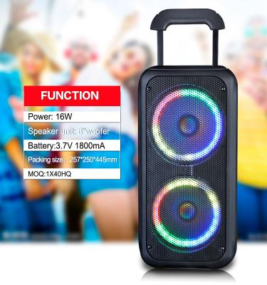 China Wireless OEM Customized Active Music Box Horn Party Outdoor Portable Radio BT Led 8 Inch Lightweight Dual Speaker for sale