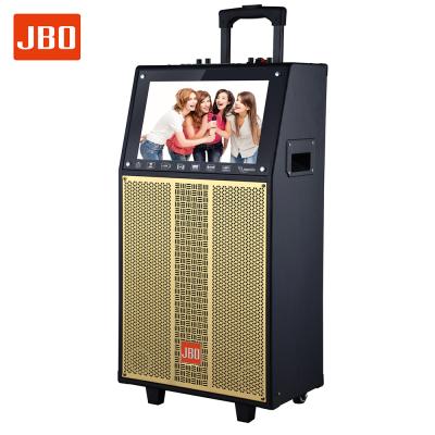 China Wholesale 14.1 Inch LED Screen BT Party Wifi Wireless System Mobile Phone Video Display Outdoor Wooden Speaker for sale