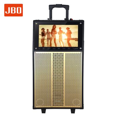 China Wireless System OEM Wifi Large Active Video Guitar Show BT Trolley Radio 15.4 Inch Outdoor Wooden LED Screen Speaker for sale