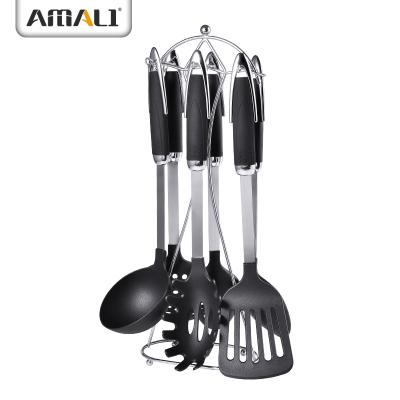 China Kitchen Tools Cooking 7 PCS Nylon Cooking Tool Kit Nylon Kitchenware Sets Kitchen Utensils Set With Wire Holder With TPR Soft Touch Handle for sale