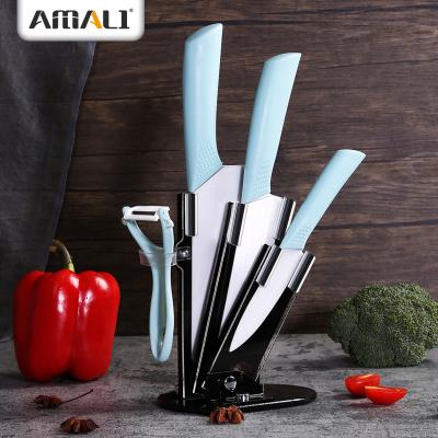 China Ready To Ship-5PCS Ceramic Kitchen Knives Set Kitchen Cooking Tools Kitchen Knife Chef Knife With Acrylic Vegetable Rack for sale