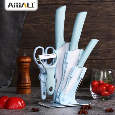 China Sustainable READY TO SHIP 6 Piece Ceramic Knives Set With Acrylic Knife Block With Stainless Scissors Ceramic Peeler for sale