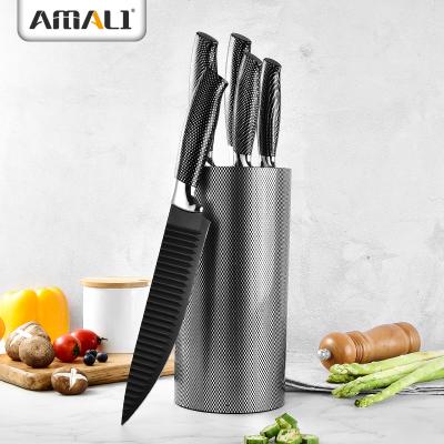 China 7 Pieces Durable Stainless Steel Non-Stick Kitchen Knife Set With Flexible Plastic Knife Block Chef Knife for sale