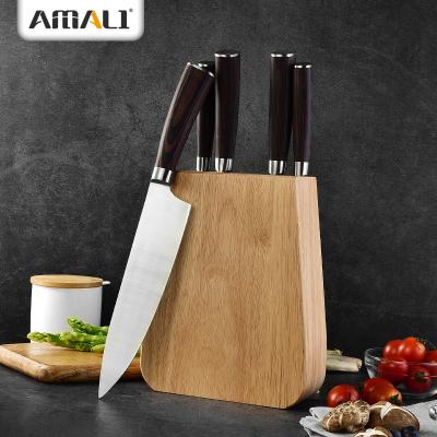 China Viable High Quality Forged Chef Knife -6 PCS Stainless Steel Kitchen Set with Wooden Block Knife Rubber Japanese Cutting Plate for sale