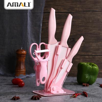 China 6PCS Viable Ceramic Knife Set With Stand Acrylic Kitchen Kinife Kitchen Helper Sets Chopper Knife Chef Knife Ceramic for sale