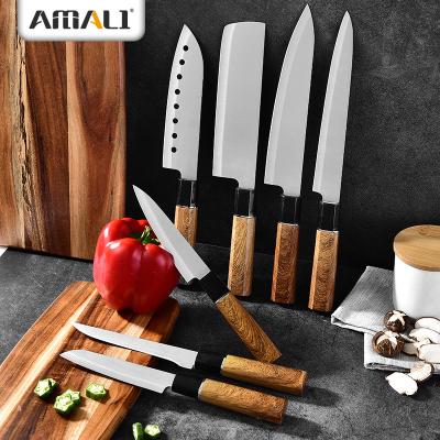 China Sustainable New Design Handle --Chef Knife Set High-Value PP Knife Handle With Wood Grain Coating Japanese Kitchen Knife Set for sale