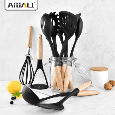 China Durable Non-Stick Nylon Kitchen Tool Kit Kitchen Utensils Accessories Kitchenware Cooking Tool Kit with Rubber Wood Handle for sale